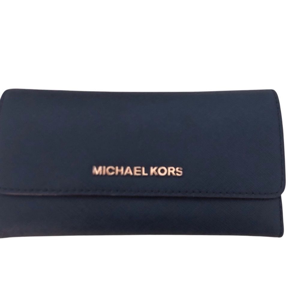Michael Kors Jet Set Large Saffiano Leather Snap-Front Wallet Navy
